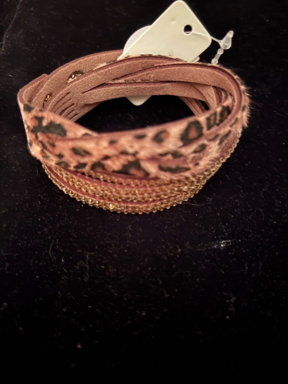 Multi-Strand Pink Leopard Wrap Bracelet with Gold Accents